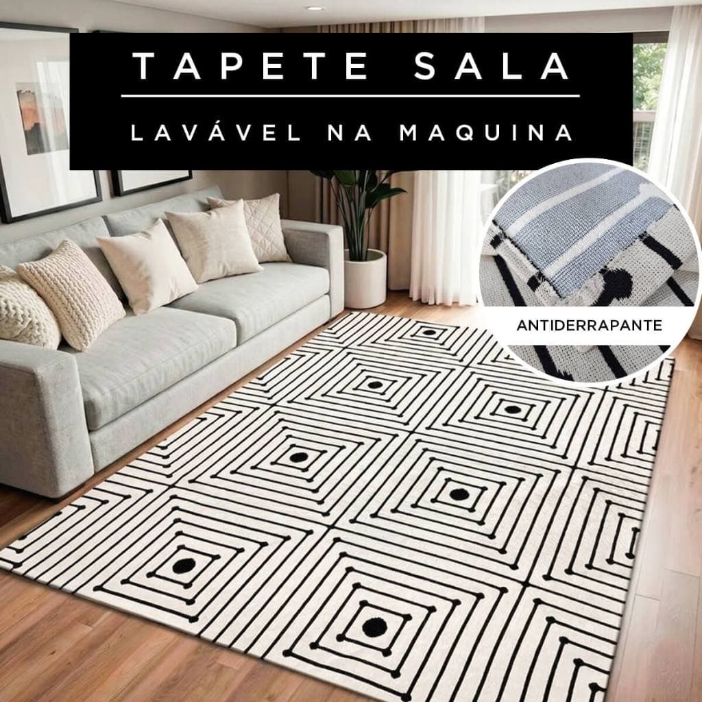 Tapete Sala Quarto 2,50m x 1,50m Antiderrapante Lavável em Máquina Algodão Modelo Domus Várias Cores