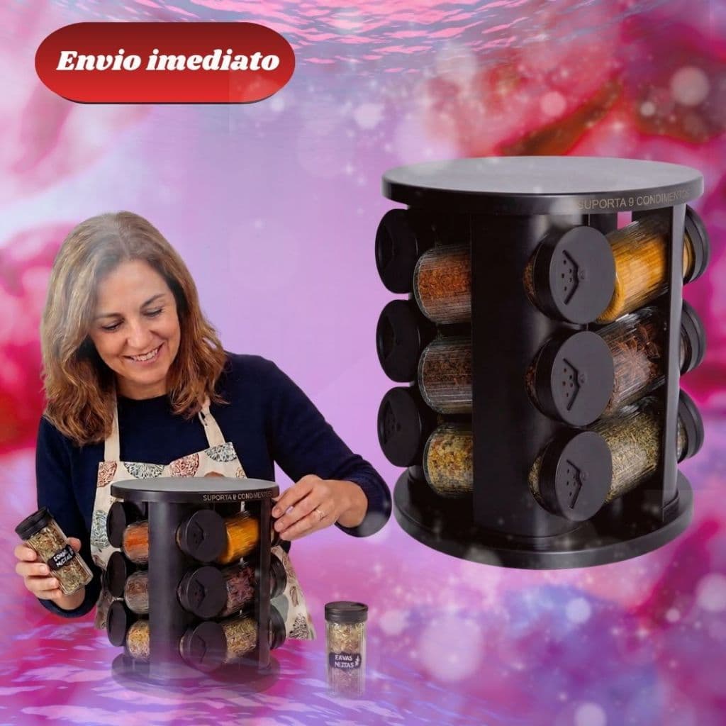 Porta Temperos Profissional Giratório 9 Potes Vidro Tampa Dosadora 85ML por Condimentos para Temperos Casa Cozinha