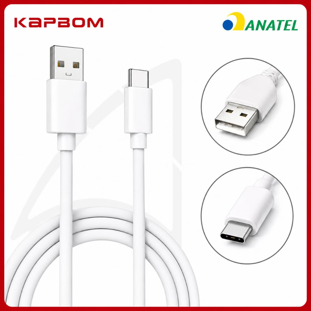 Cabo Carregador Rápido USB para Tipo C Kapbom 2.4A Turbo Carregamento