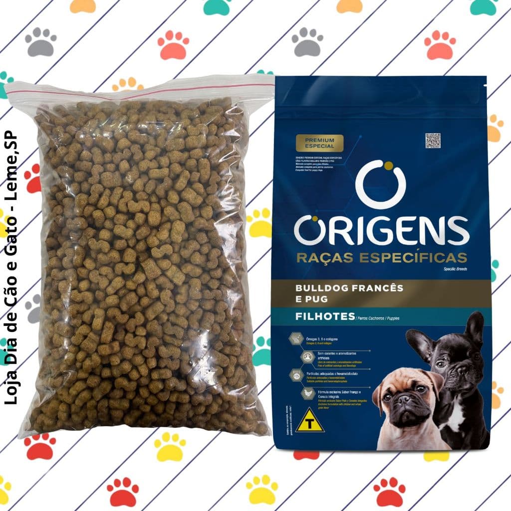 GRANEL 1 Kg - Ração Origens Raças Específicas para Filhotes Pug e Bulldog Frances - cachorro filhote