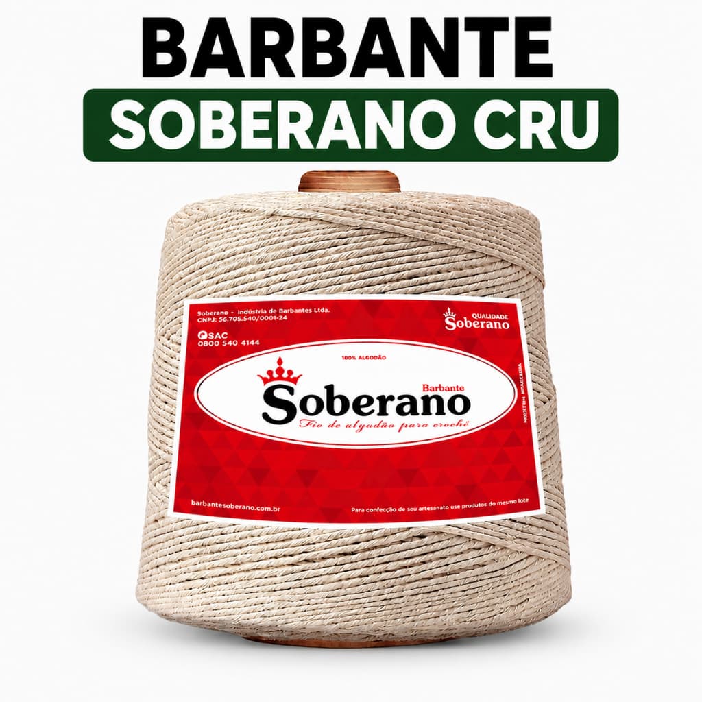 BARBANTE SOBERANO CRU 1 KG FIO 8 - 6 - 4 FIO ALGODÃO PARA CROCHÊ E ARTESANATO