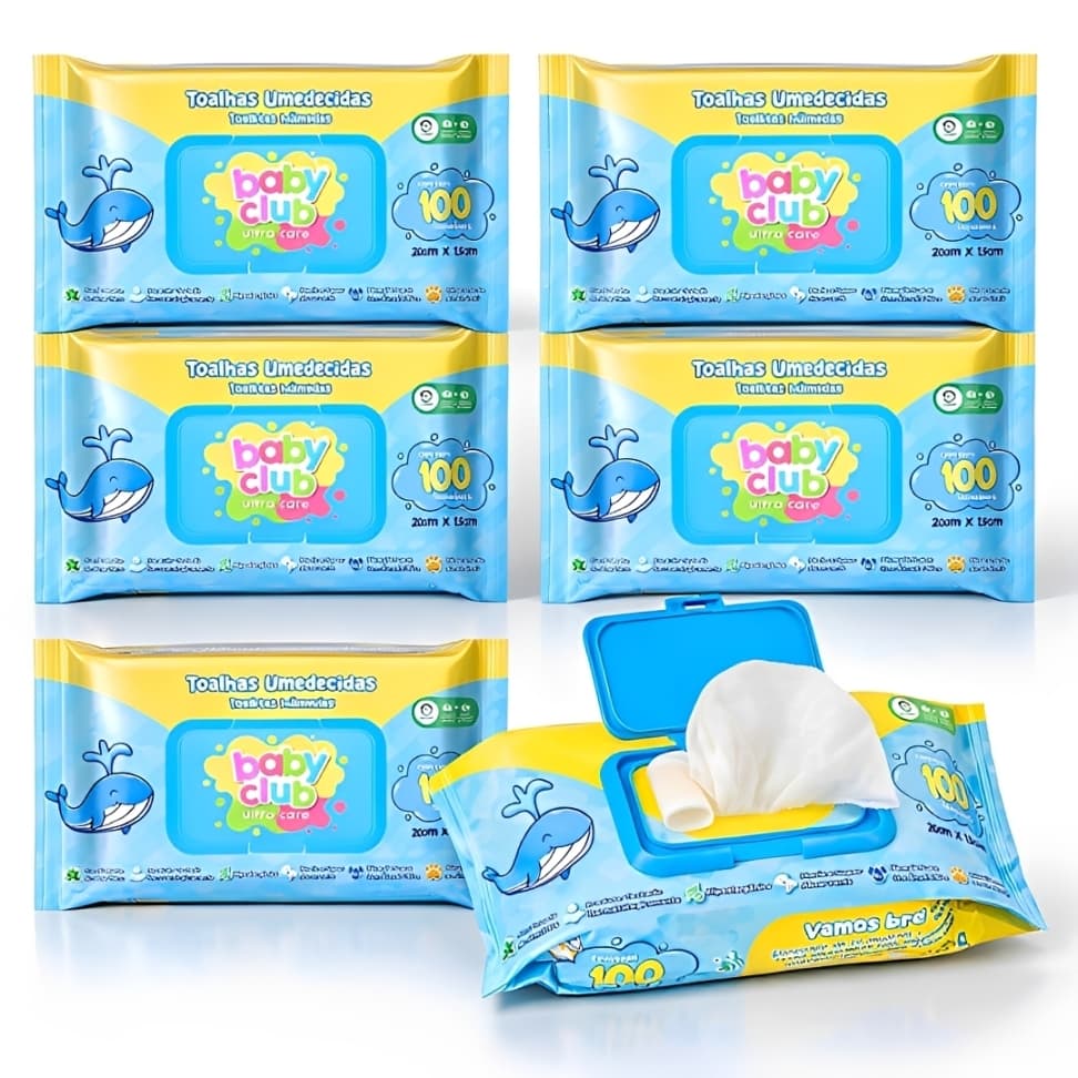 Kit 6 Toalha Umedecida Bebê Lenço Umedecido Baby Club 600un