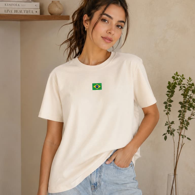 Camiseta Camisa Feminina Unissex Algodão Bandeira Brasil Minimalista T-Shirt Básica Envio Imediato