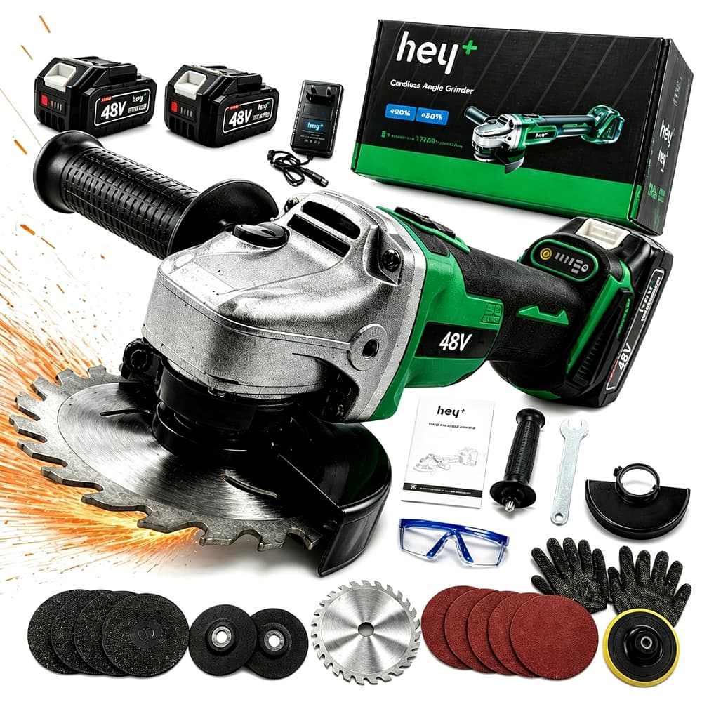 HEYPLUS Esmerilhadeira Angular Sem Fio 13500rpm – Kit com 2 Baterias de Lítio Recarregáveis, Portátil