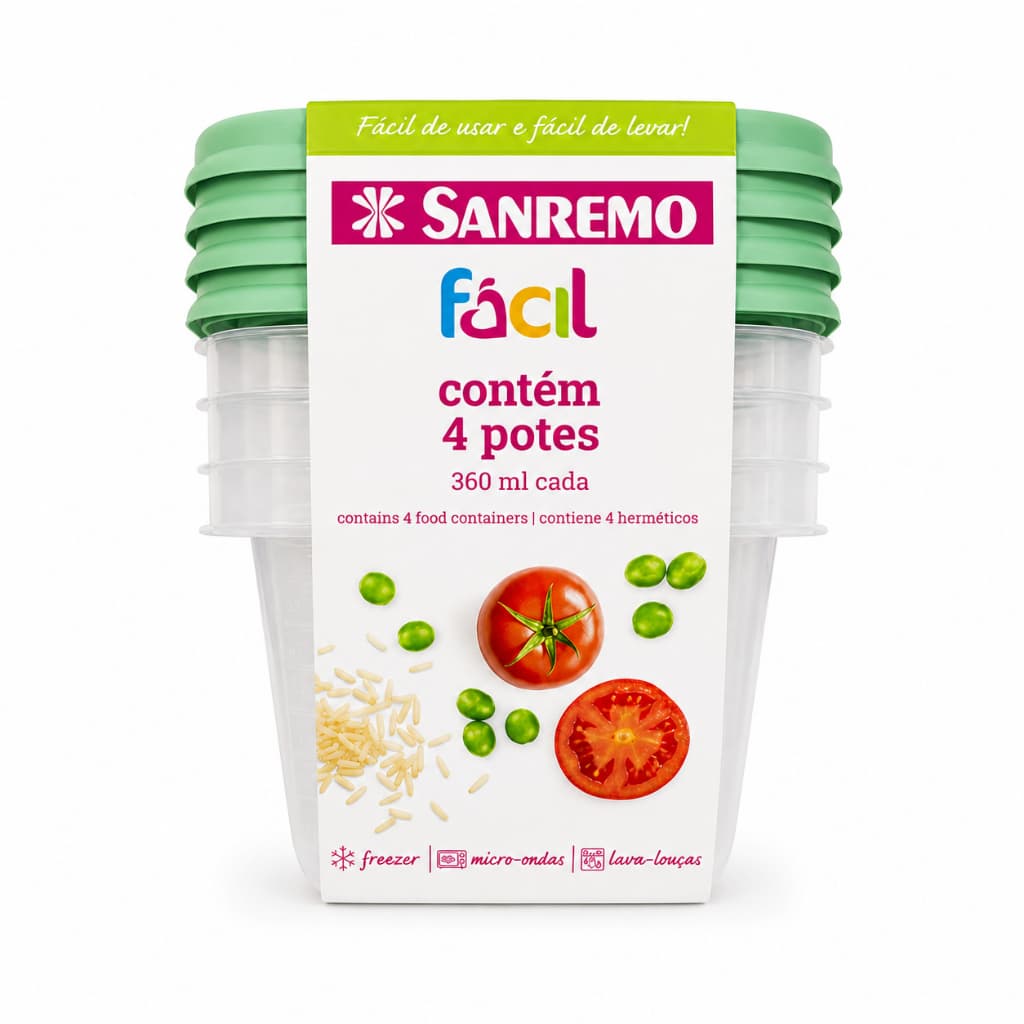 Kit 4 Potes Hermeticos Tampa Verde Sanremo 360ml Organizador Mantimentos Cozinha Geladeira Multiuso