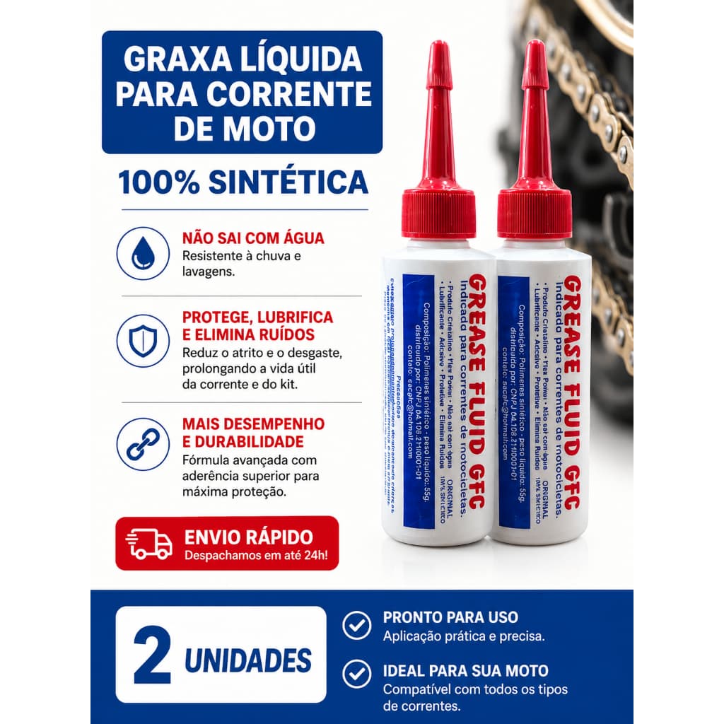 Graxa Líquida Gel Lubrificante GFC Para Corrente de Moto 100% Sintética 55ml