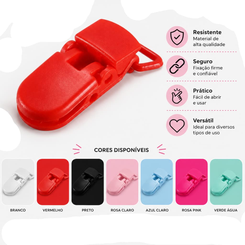 Clips Jacaré Prendedor Chupeta Várias Cores 40mm 10 Peças