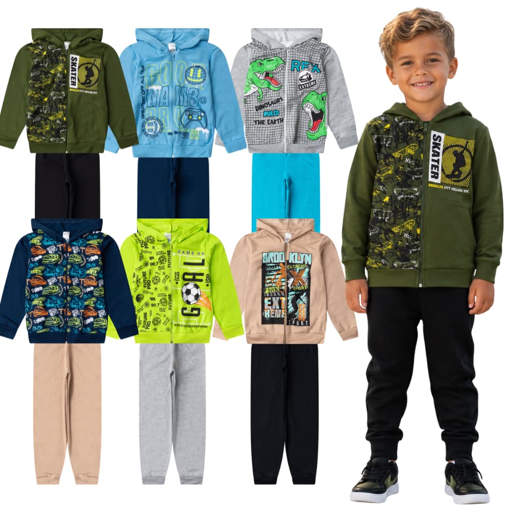 Conjunto Moletom Infantil Menino | Conjunto Moletom Jaqueta com Capuz + Calça de Moletom do 04 ao 08 Anos