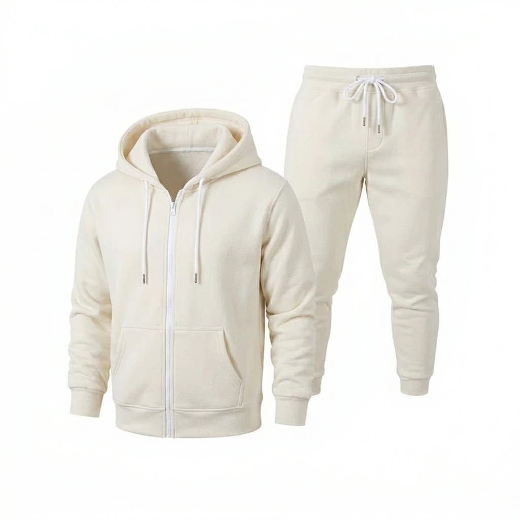 Kit Conjunto Moletom Ziper + Calça Premium ( Off White )