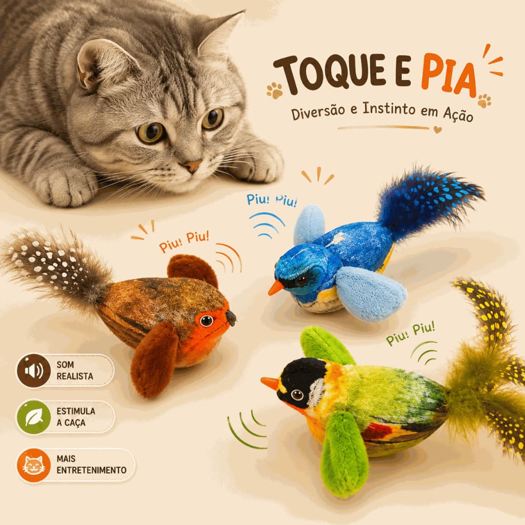 Brinquedo Pássaro Interativo para Gatos com Som Realista Catnip Pena Brinquedo Mordedor Caça Diversão Pet