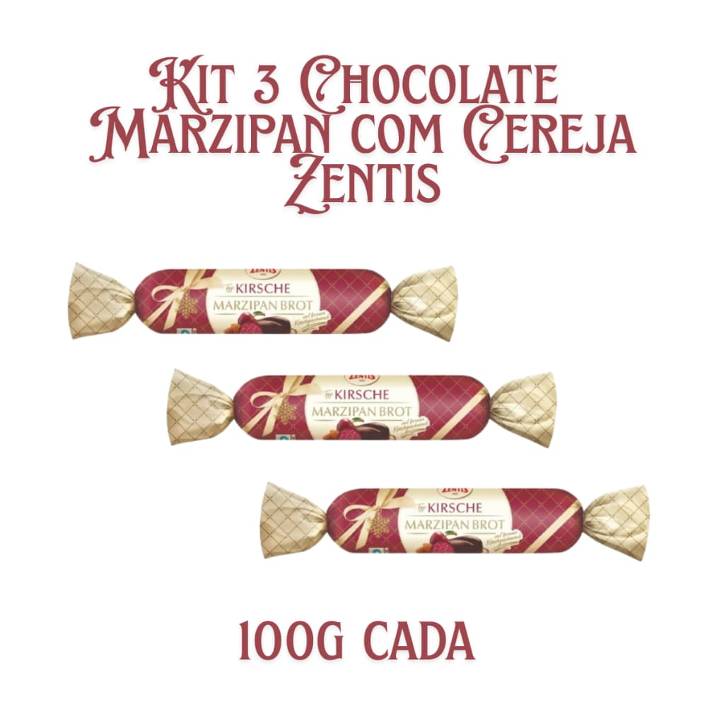 KIT 3 Chocolates Baguete Marzipan com Cereja e Chocolate Puro Zentis 100g