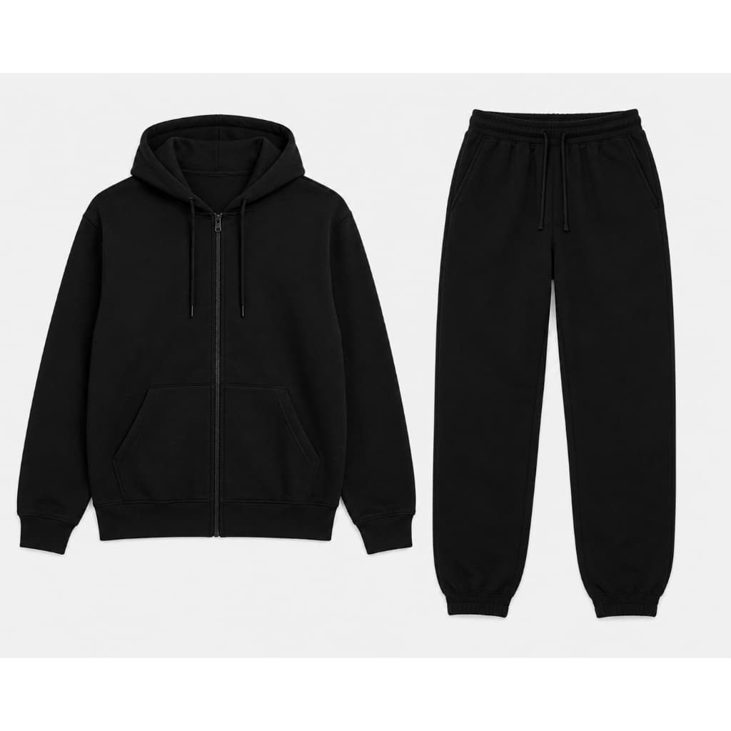 Conjunto Blusa de Moletom Com Ziper E Calça de Moletom Masculina e Feminina Algodão Liso Sem Estampa Unissex