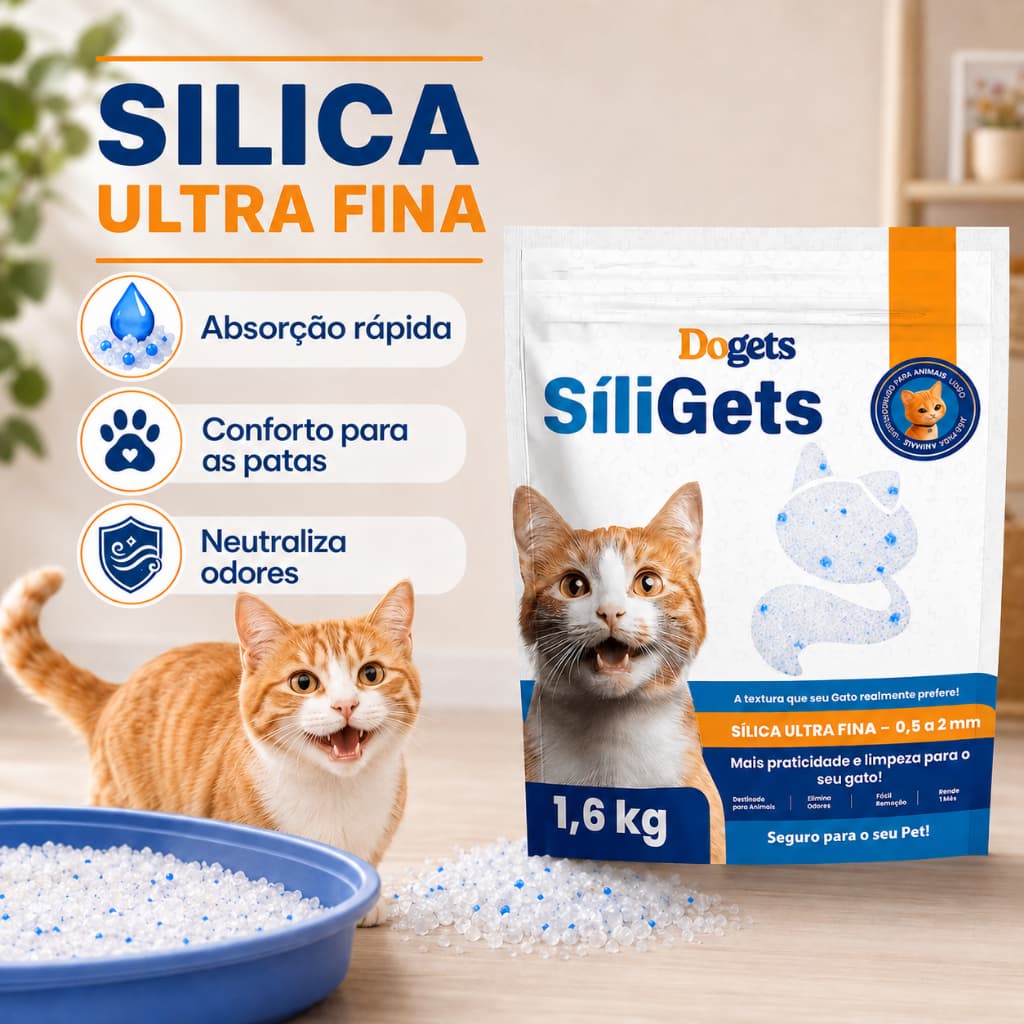 Areia para Gato Silica 1,6kg Cristais Finos Higiênica Premium Sanitária