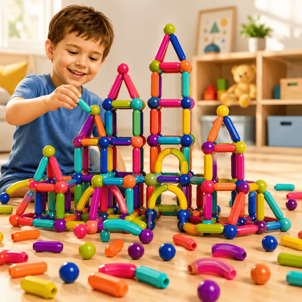 Blocos Magnéticos de Montar 68/106/110/136 Peças Brinquedo Infantil Educativo
