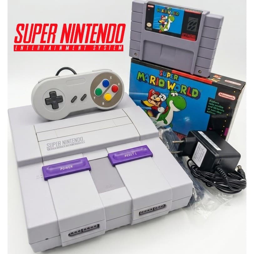 Super Nintendo Original Console com Jogo Cartucho Super Mario na Caixa + Controle Completo Videogame Snes Funcionando