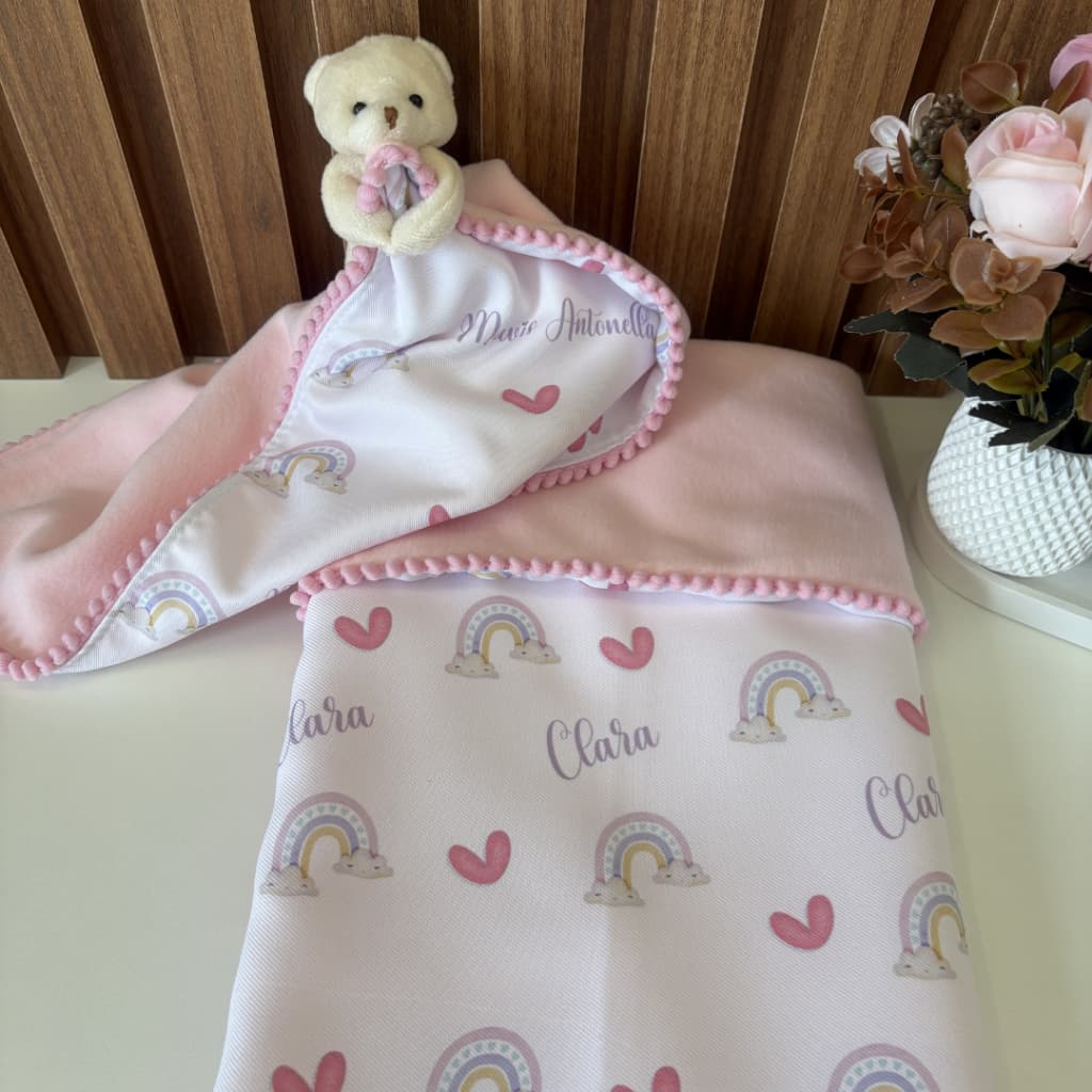 Kit  2 peças Manta e Naninha Personalizada com Nome Bebê Menina Menino  Enxoval Premium Maternidade