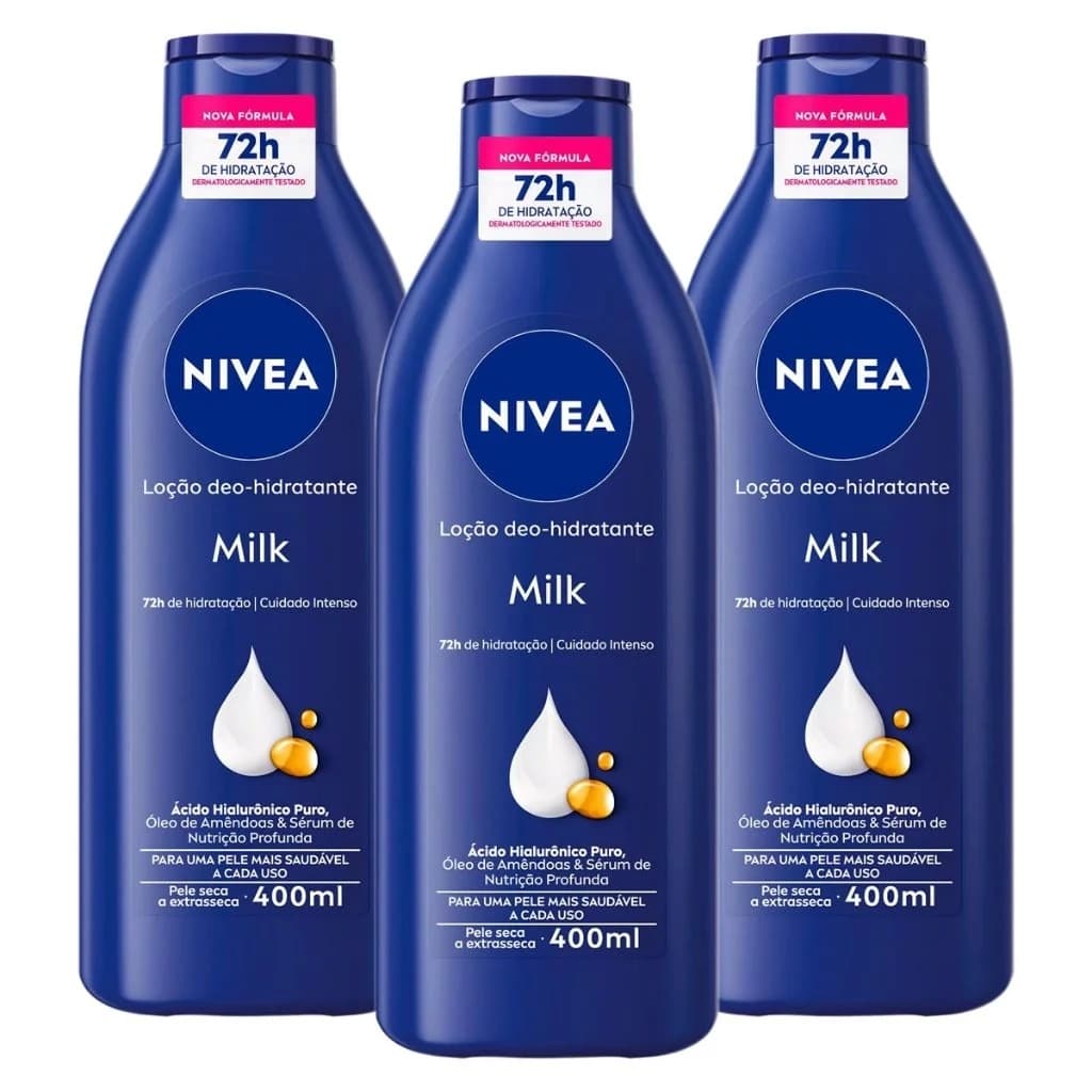 Kit 3 und Loção Hidratante Nívea Milk Pele Extra Seca 400ml