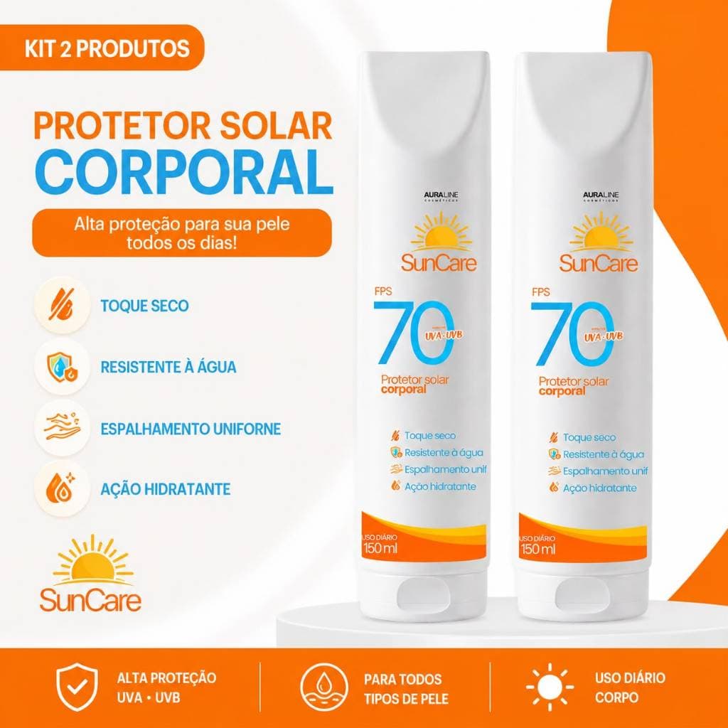 Kit 2 Protetor Solar FPS 70 SunCare 150ml Proteção UVA UVB Toque Seco