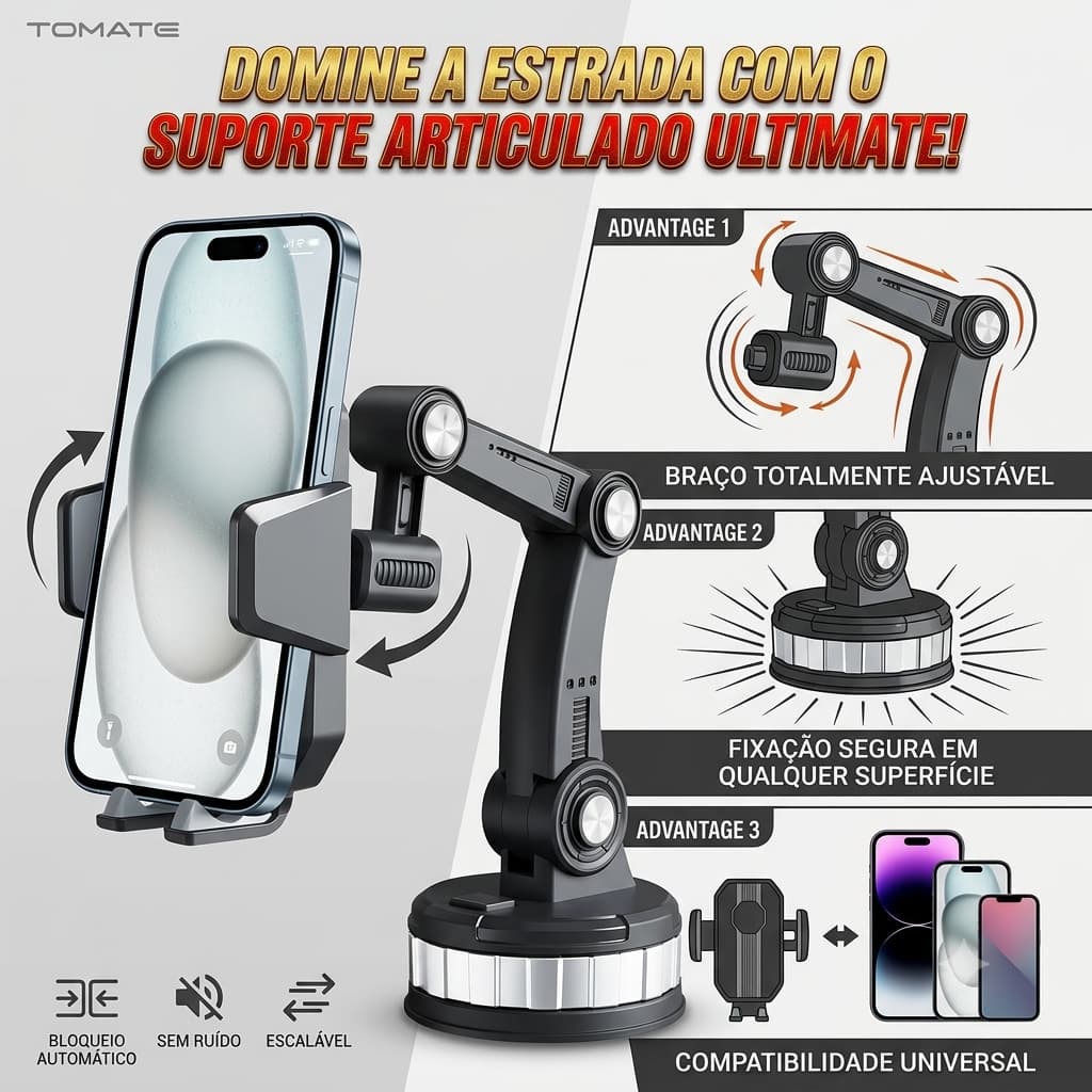 Suporte para Celular MTG-032 Universal Veicular com Ventosa Sucção 360° Braço Retrátil para Carro