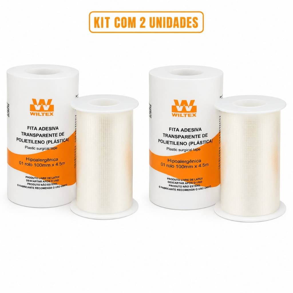 Kit 2 Wiltex Fita Micropore Transparente 100mm x 4,5m  Profissional