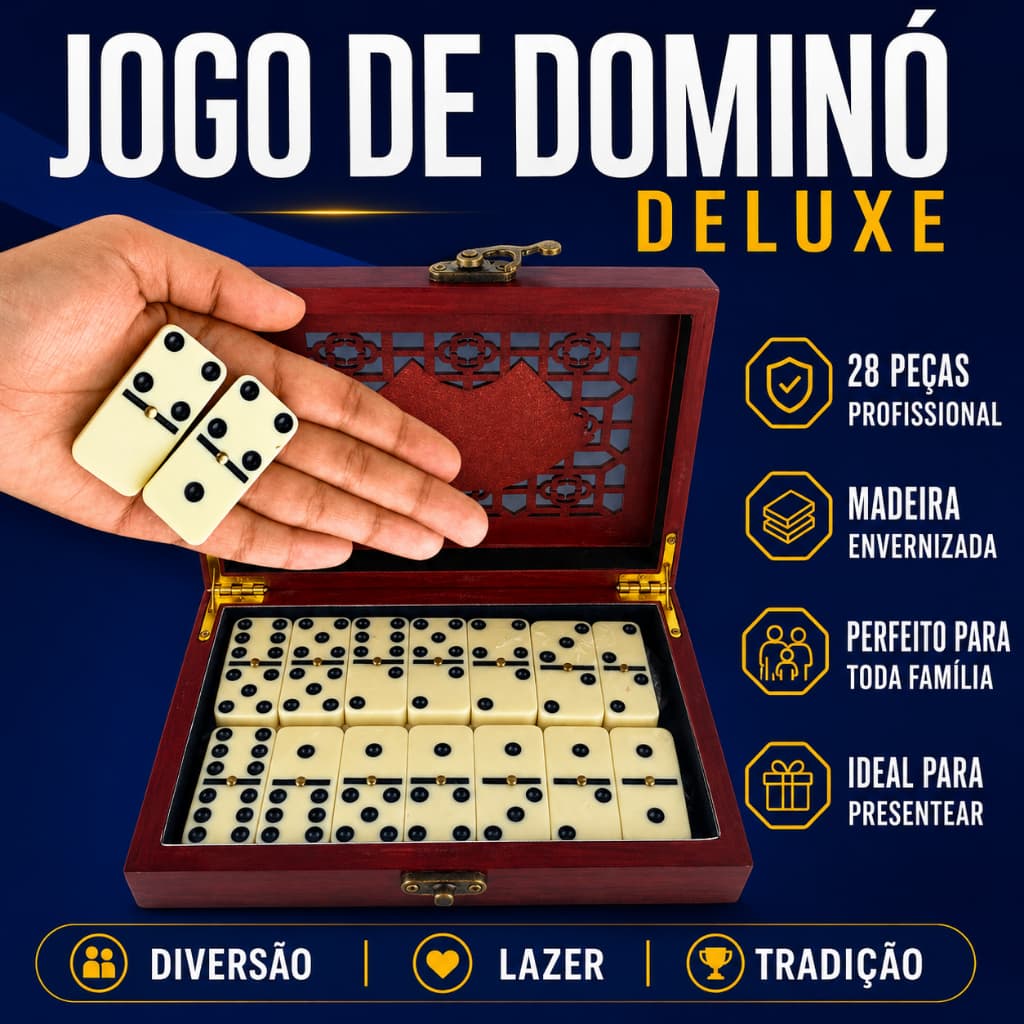 Jogo Dominó Profissional 28 Peças Osso Estojo Maleta Luxo Caixa Madeira Família Presente Churrascos