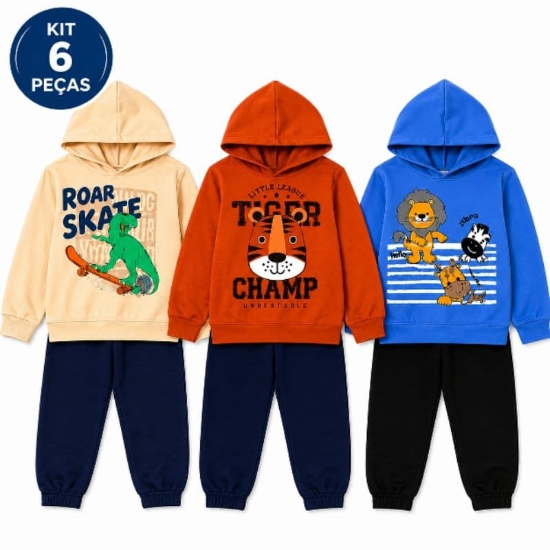 Kit 6 Peças 3 Conjunto Moletom Infantil Menino Inverno