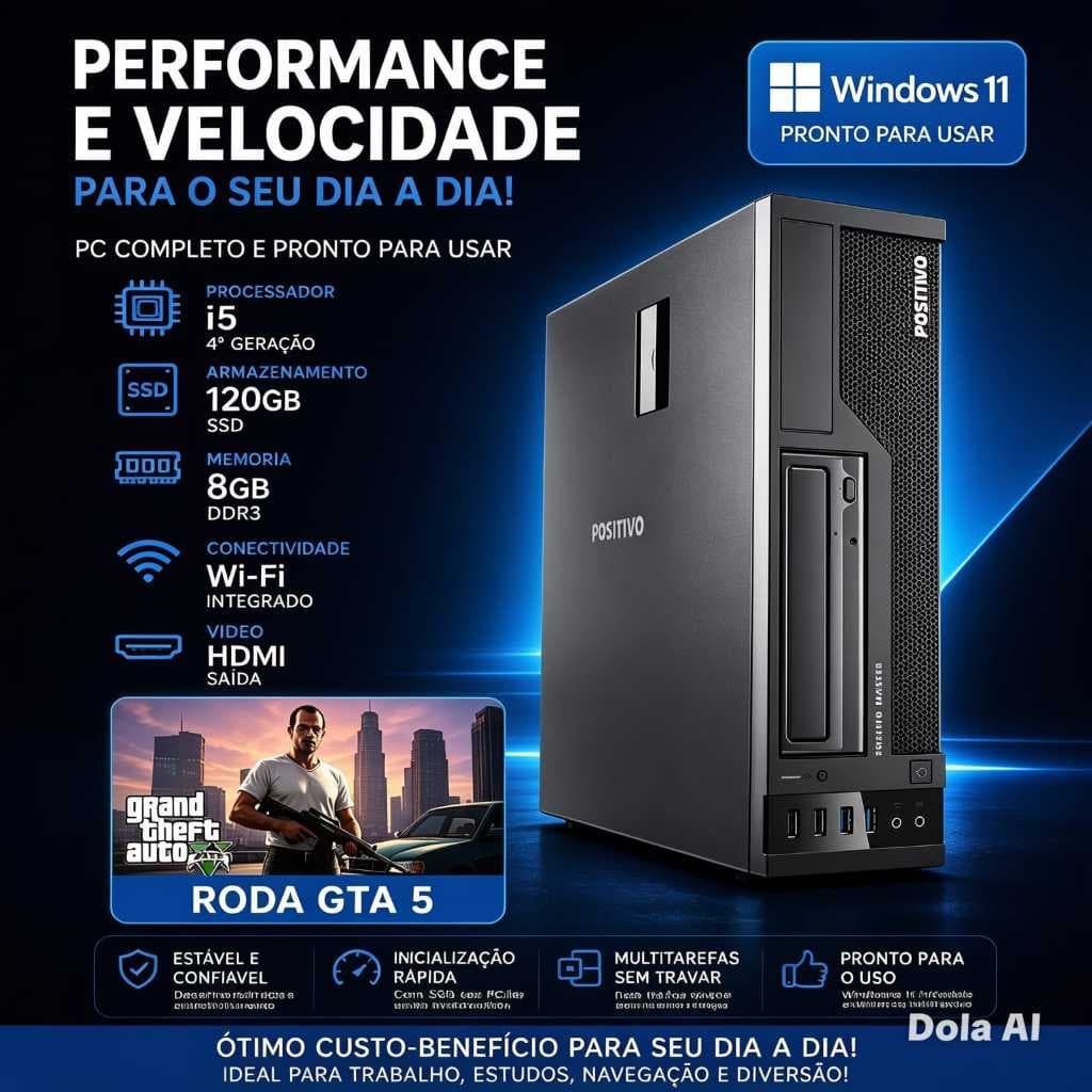 Computador Positivo Usado CPU Desktop Core I5 4°Geração,  GHz 3.50, 8GB de RAM, DDR 3, Windows11, SSD e Wi-fi