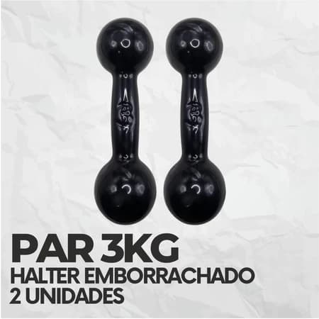 Par Halter Bola Emborrachado 3Kg Peso para Academia, Treino em Casa Musculação