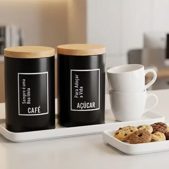 Latas Pote Café e Açúcar Porta Organizador de Cozinha Mantimentos Multiuso Metal Casa