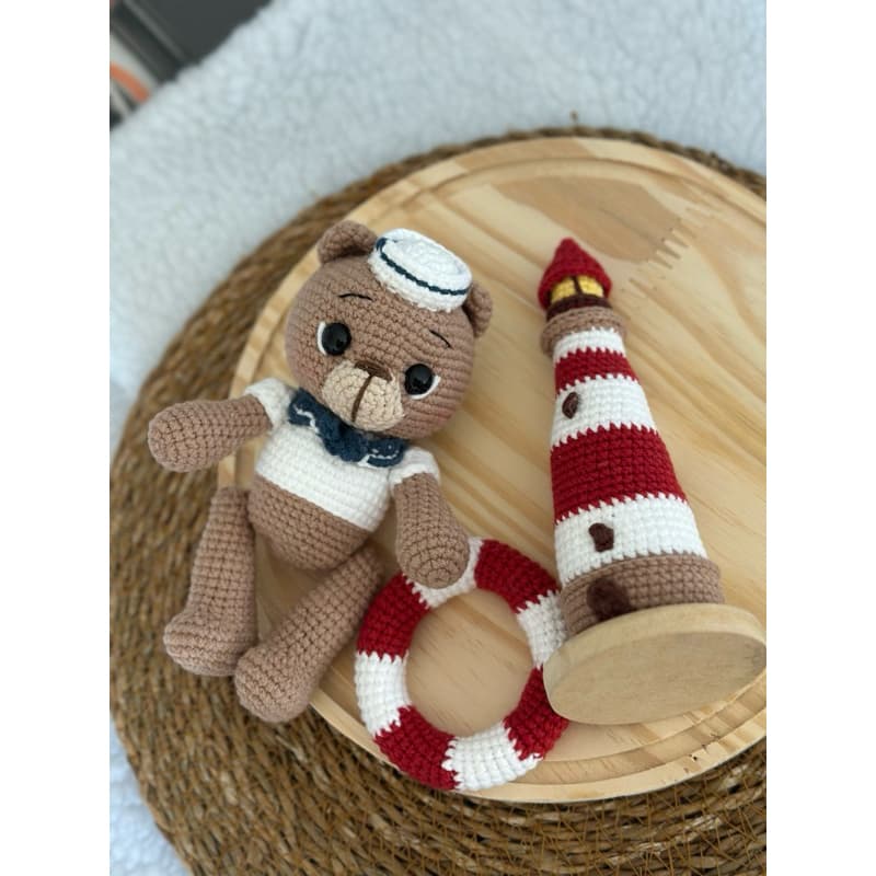 Kit Amigurumi Ursinho Marinheiro com Farol e Boia | Decoração Quarto Bebê | Artesanal em Crochê