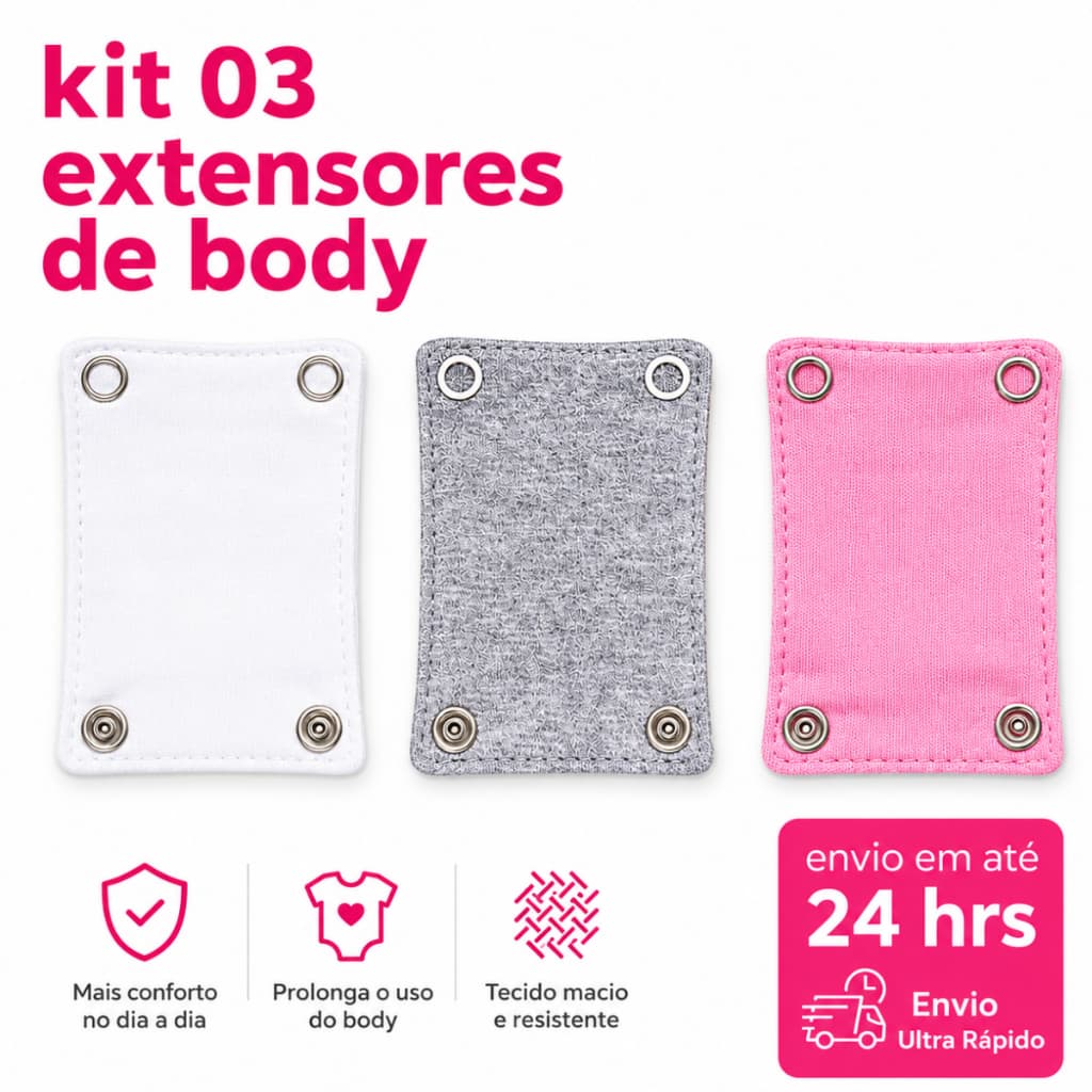 Kit 3 Unidades Extensor Alongador de Body de Bebês Aumenta o Tamanho do Bory Bori Bebe Estensor Enxoval Maternidade