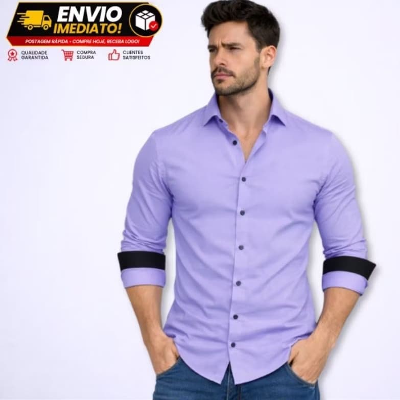 Camisa Masculina Social Manga Longa Slim Luxo Moda Sporte Fino