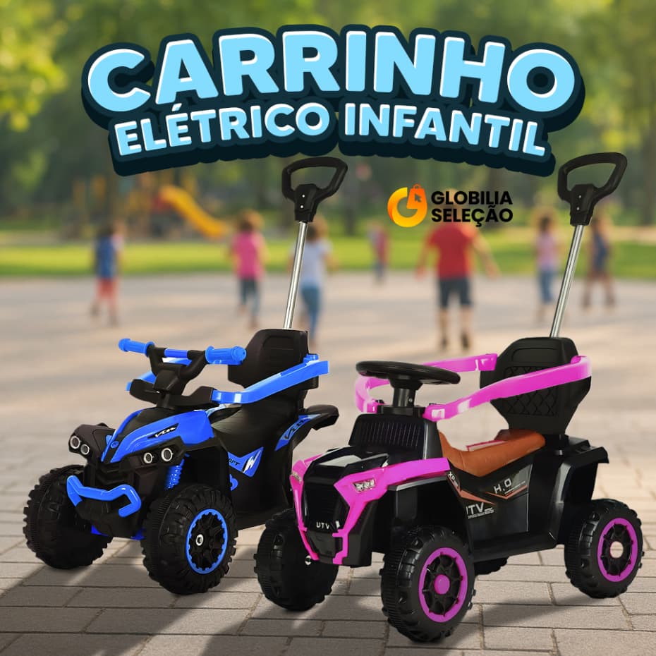 Carro Carrinho Eletrico Infantil 6V Com Luzes USB Passeio Infantil 2 em 1 Empurrador Apoio dos Pés Menino e Menina