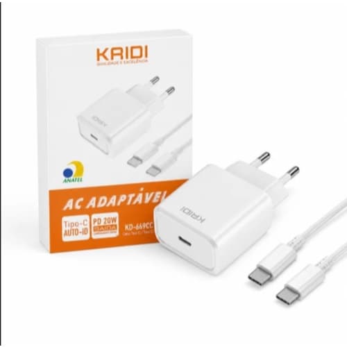 Carregador Tipo C Turbo  Para Celular  Iphone 15 a 17 Pro  Max e Samsung  Completo Rápido PD 20W   Kaidi  Cabo Usb-C