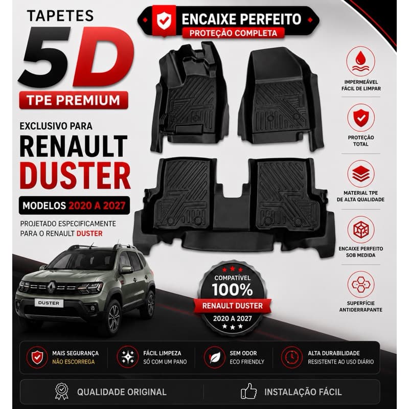 Tapete Bandeja Automotivo TPE 5D Sob Medida RENAULT DUSTER 2020 A 2027,, Resistente, Lavável e Antiderrapante