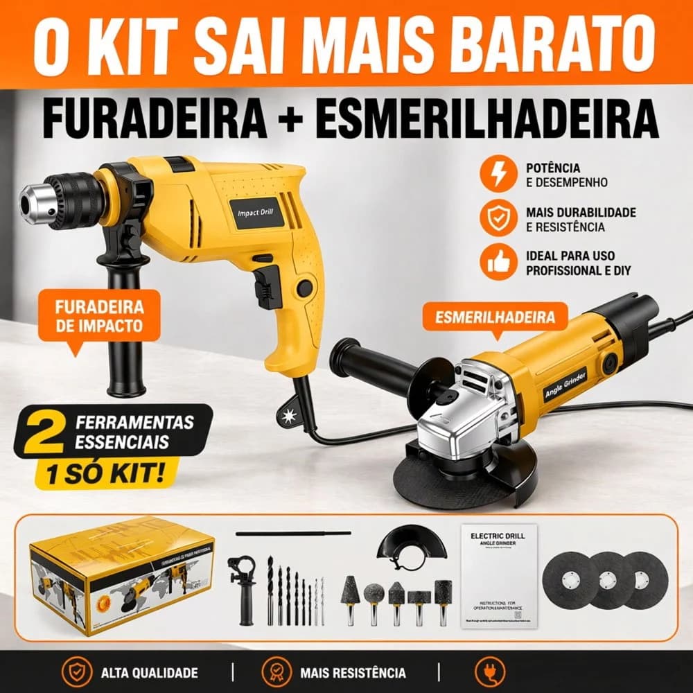 Kit 2 Peças Furadeira Parafusadeira e Esmerilhadeira Elétrica com Fio Alta Potência Ferramenta Profissional