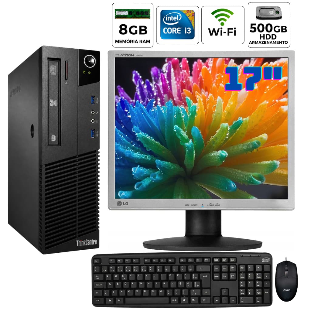 Computador Completo Lenovo i3 4ªGeração 8GB Ram 500GB HD Wifi Tela 17" Trabalho Estudo Nota Fiscal