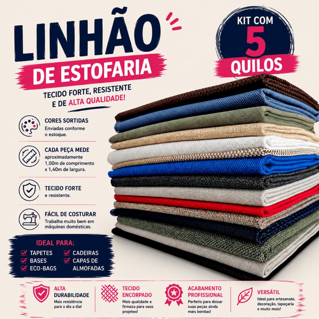 Kit 5kg Linhão de Estofaria Retalhos Grandes | Tapetes, Ecobags e Artesanato Patchwork ✂️