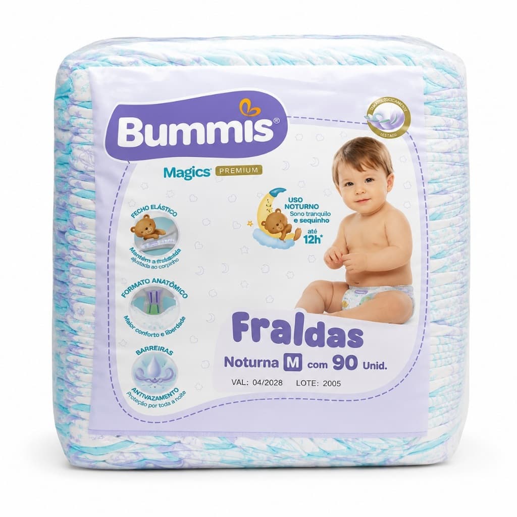 Fralda Infantil Bummis Premium Magic Tamanho M 90 Unidades Descartável Uso Noturno Pacote Econômico Envio Imediato