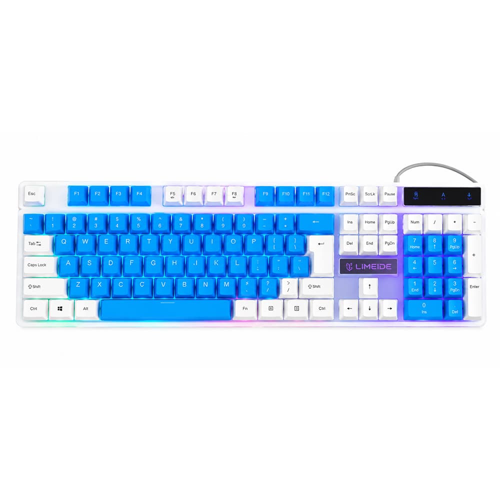 Teclado com sensação mecânica e iluminação RGB, teclado gamer colorido na moda