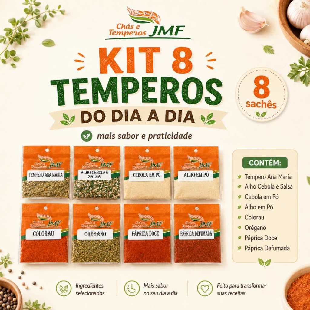 Kit 8 Temperos Mais Vendidos Ana Maria, Páprica, Alho, Cebola, Orégano e Colorau