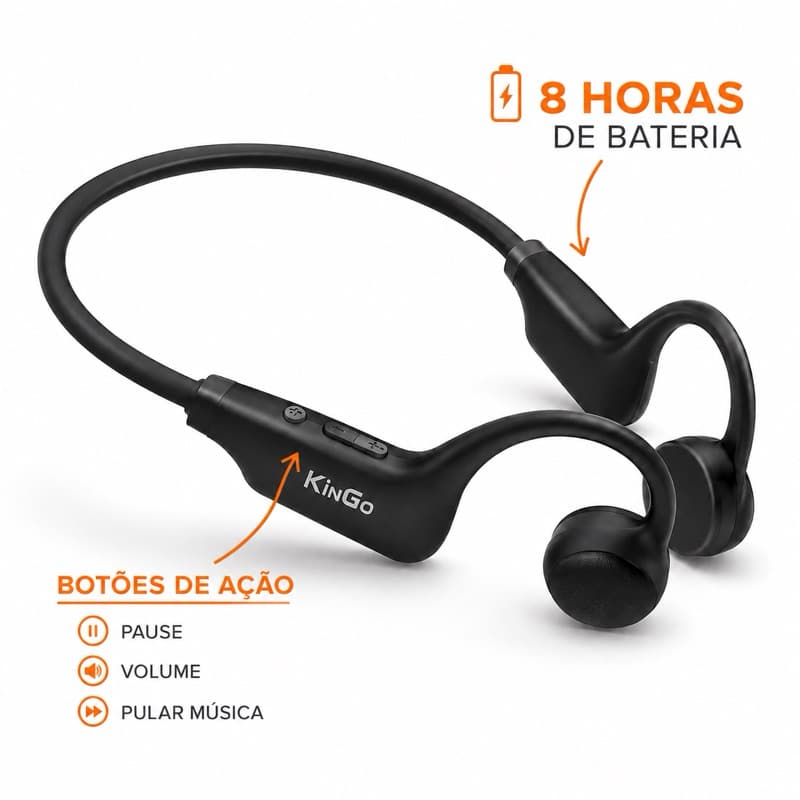 Fone Sem Fio Esportivo Bluetooth Open Ear Corrida Ciclismo Academia Até 8h Anatel Bluetooth 5.2  KinGo