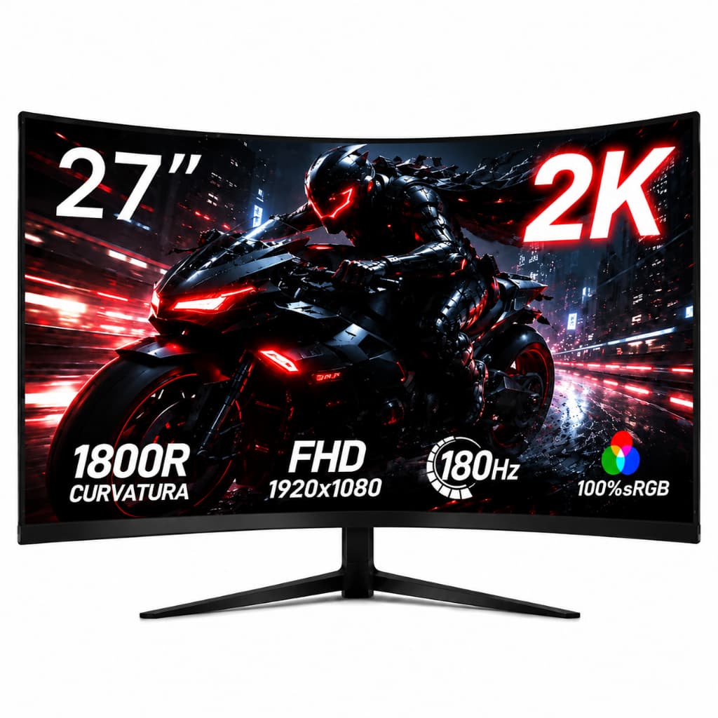 Monitor Curvo Gamer 27" IPS Full HD 2k180Hz 1ms FreeSync, Tela Ultrafina, Conexões HDMI/DP e Fixação VESA para PC