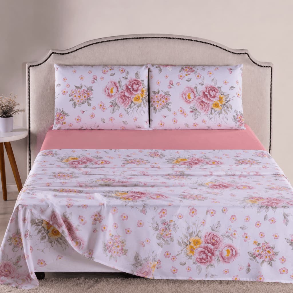 Lençol 4 Peças Estampado 170 Fios Jogo de Cama Com Elástico Estampas Aleatórias Solteiro/Casal/Queen