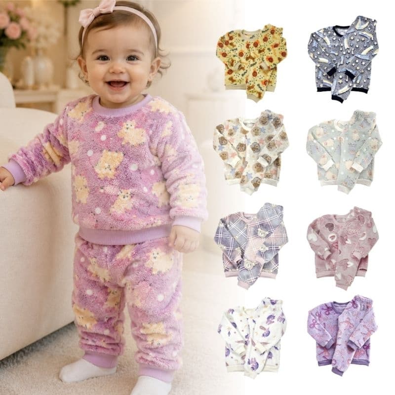 Conjunto Fleece Infantil Bebê Pijama Estampado Blusa e Calça Menino e Menina Tam 1, 2 e 3