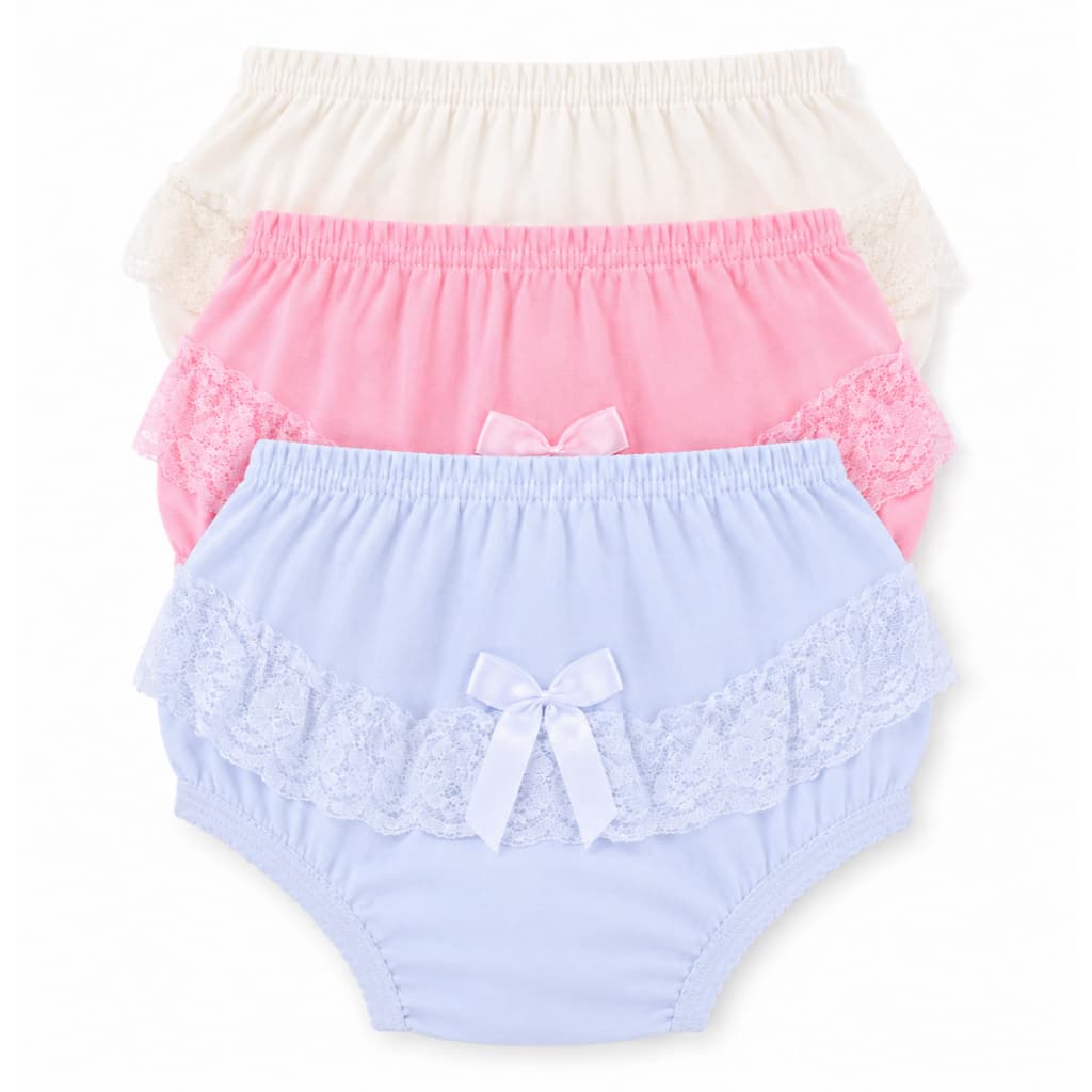 Kit 3 Calcinhas Algodão para Bebê Infantil com Renda Bunda Rica Tapa Fralda Brando