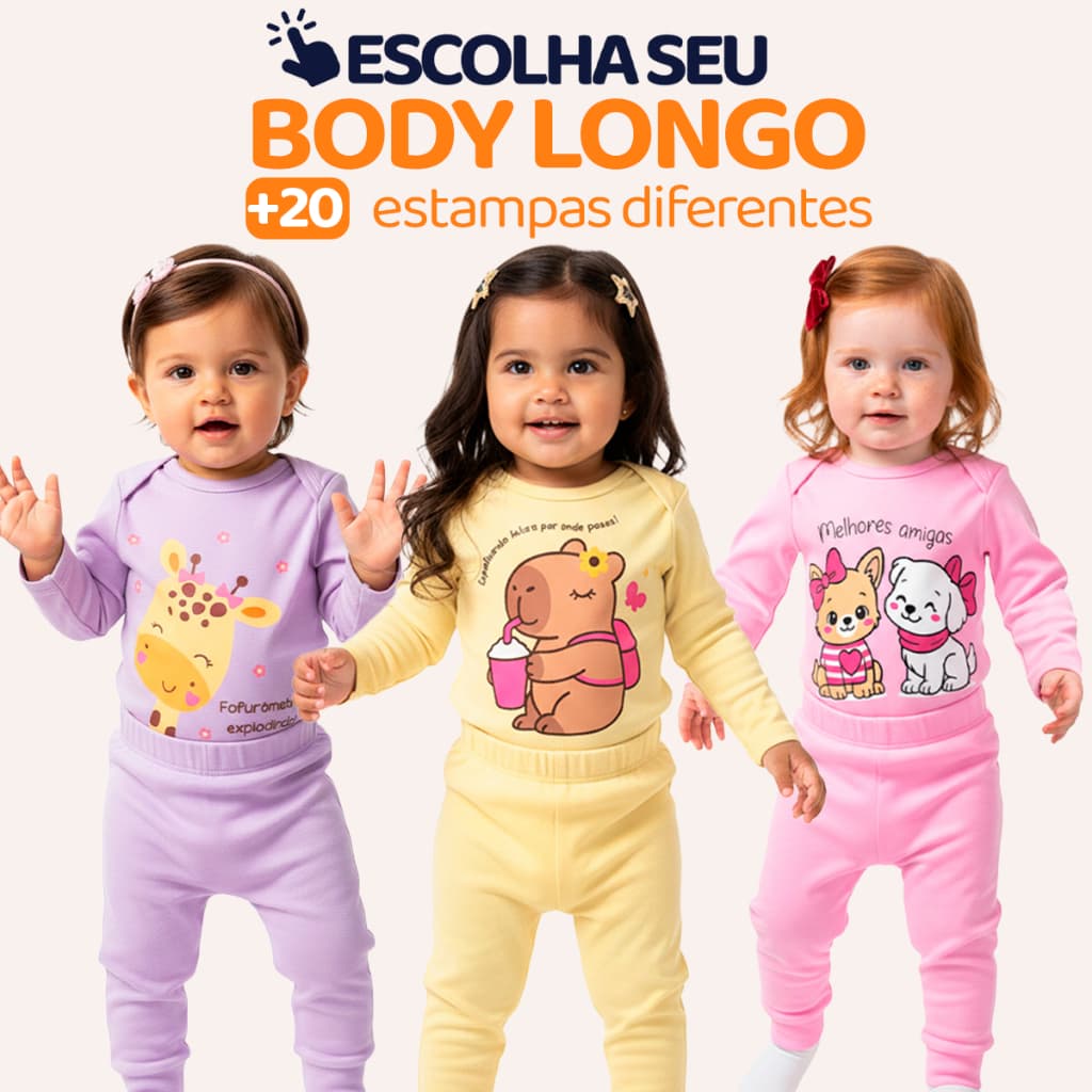 Escolha seu Conjunto Body Bebe Peças de Roupas para Bebê Menina Body Longo + Calça Mijão Roupa de Frio Infantil Bebê L10