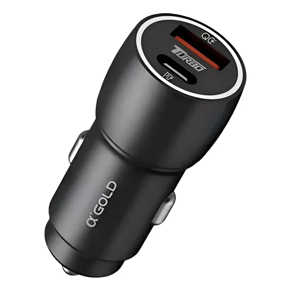 Carregador Veicular Turbo 60W USB + TIPO C Para Android e iPhone Carregamento Rápido A’GOLD