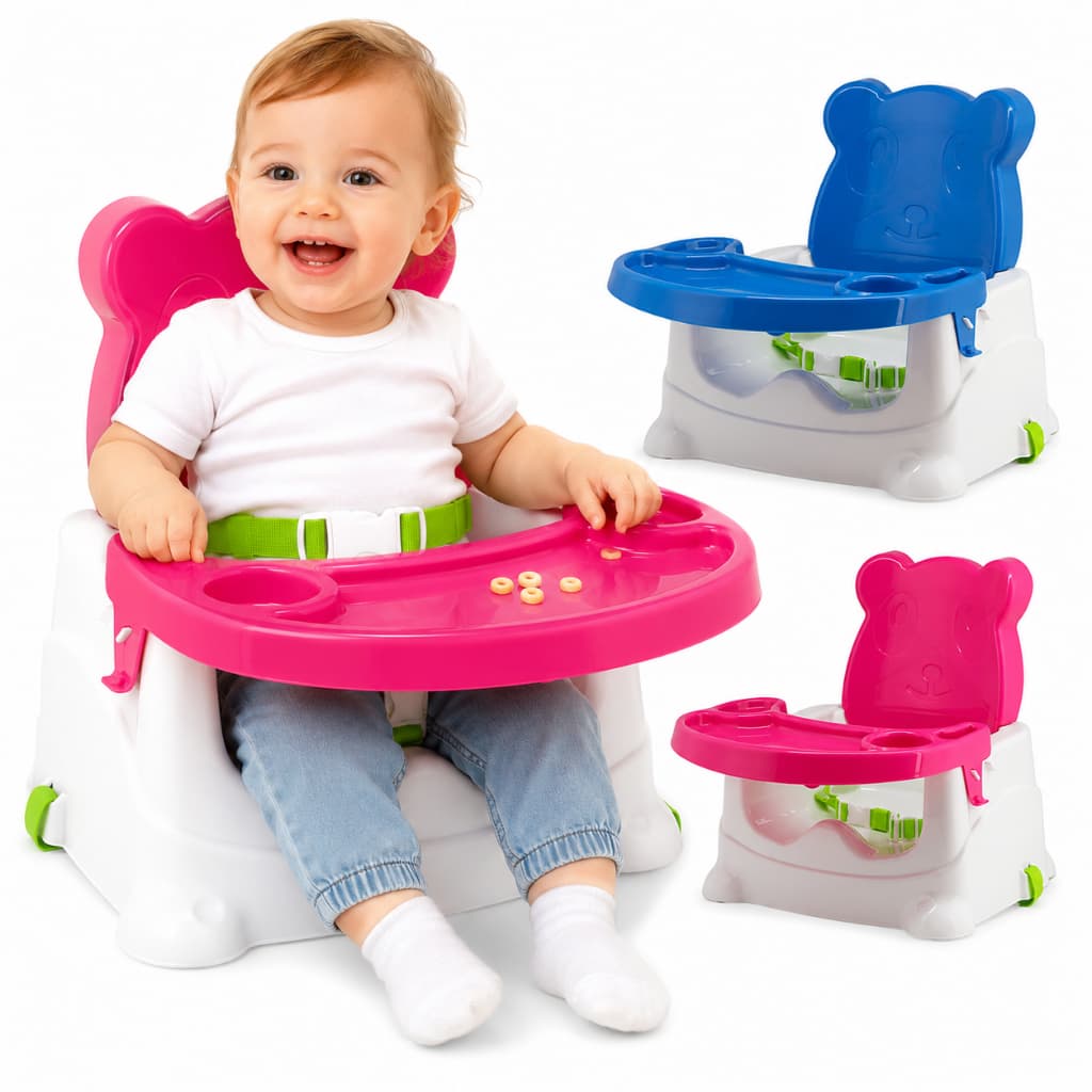 Cadeira de Alimentação Portátil Infantil Cadeirinha Bebê Premium DobrávelUrso Rosa Azul Multmaxx