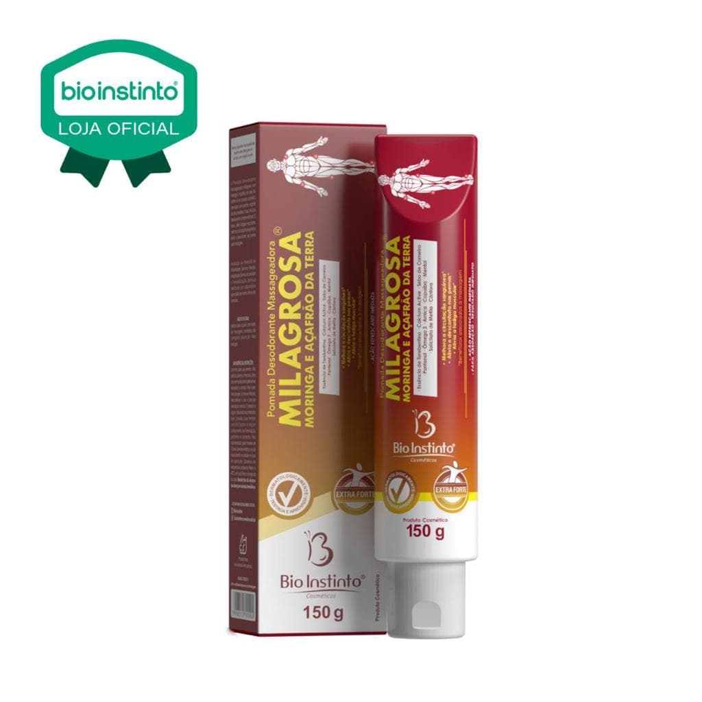 02 Un Pomada massageadora MILAGROSA 150g Bio Instinto Academia Atleta Relaxante Dores Musculares Gel